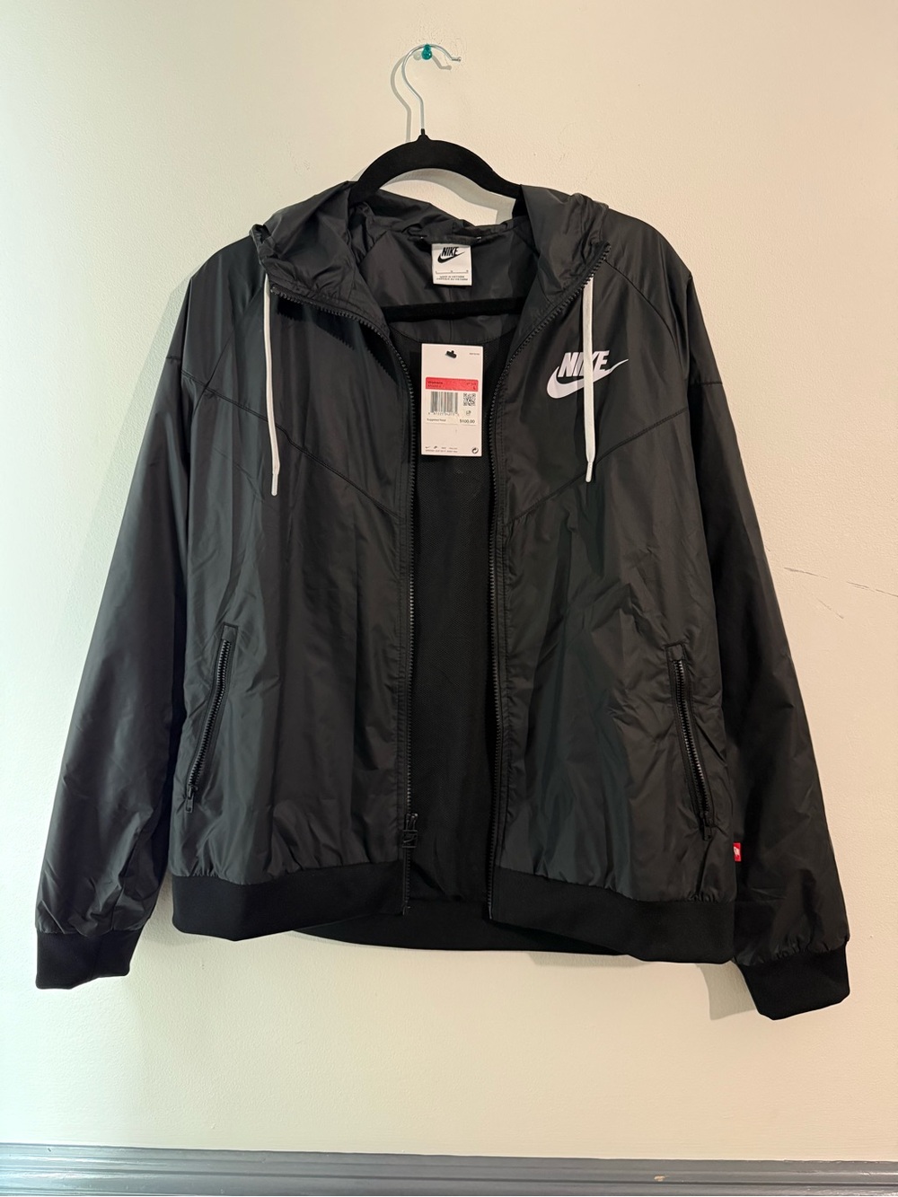 Nike Black Hooded Windbreaker Jacket with White Logo